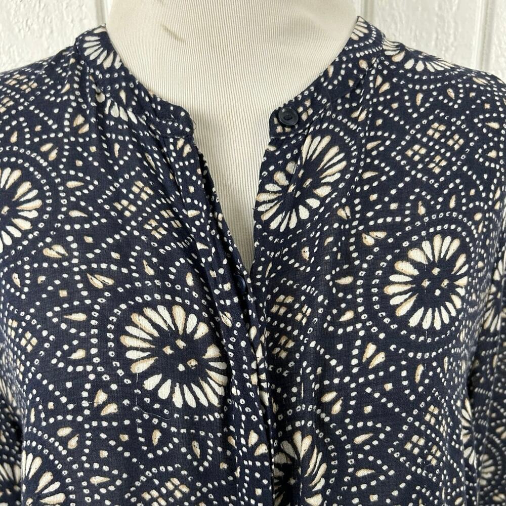 Lucky Brand Navy Floral Medallion Boho Tunic Top Long Sleeve Rayon Medium - Picture 4 of 8